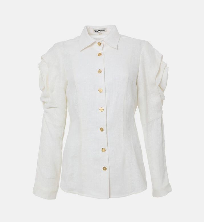 Savanna Tilda Linen Draped Sleeve Shirt Jacket, Packshot View