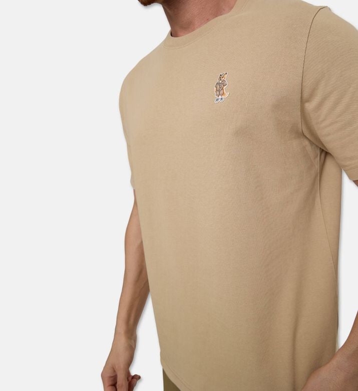 Maison Kitsune Embroidered Patch Straight-cut T-shirt, Beige, Xl, Model View
