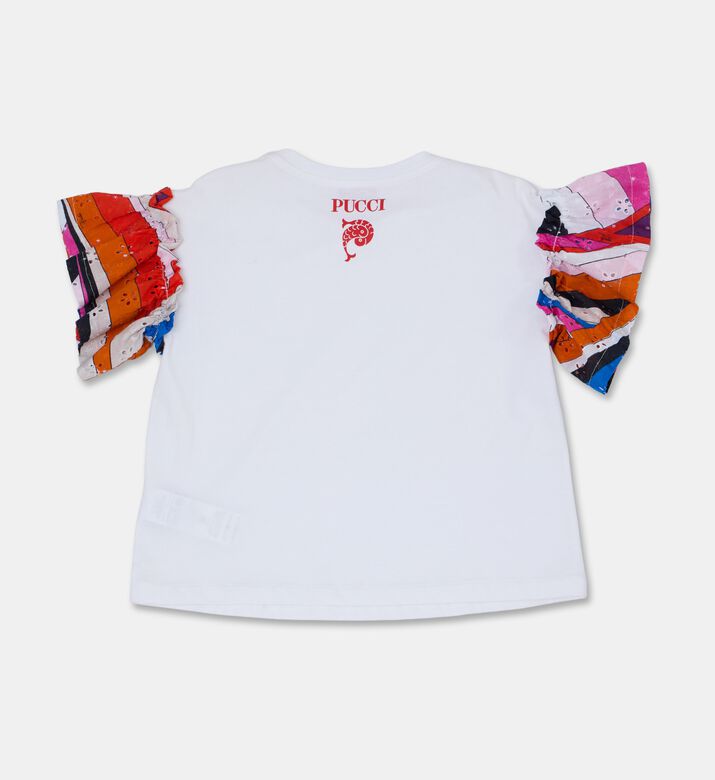 Emilio Pucci Cotton Ruffled Sleeve T-shirt, White, 6y, Packshot View