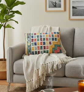 Home Deco and More Block Embroidered Printed Cushion, Packshot View