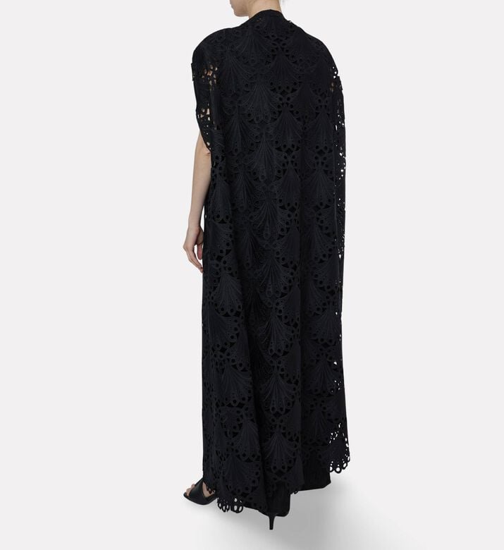 By Febe Fur Collar Cutwork Cape, Model View