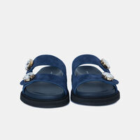 Paros Double Strap Rhinestone Button Slippers