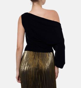 Blue For Burgundy Draped One-shoulder Top, Model View