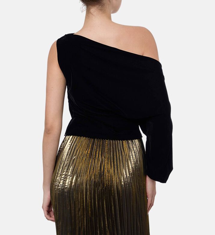 Blue For Burgundy Draped One-shoulder Top, Model View