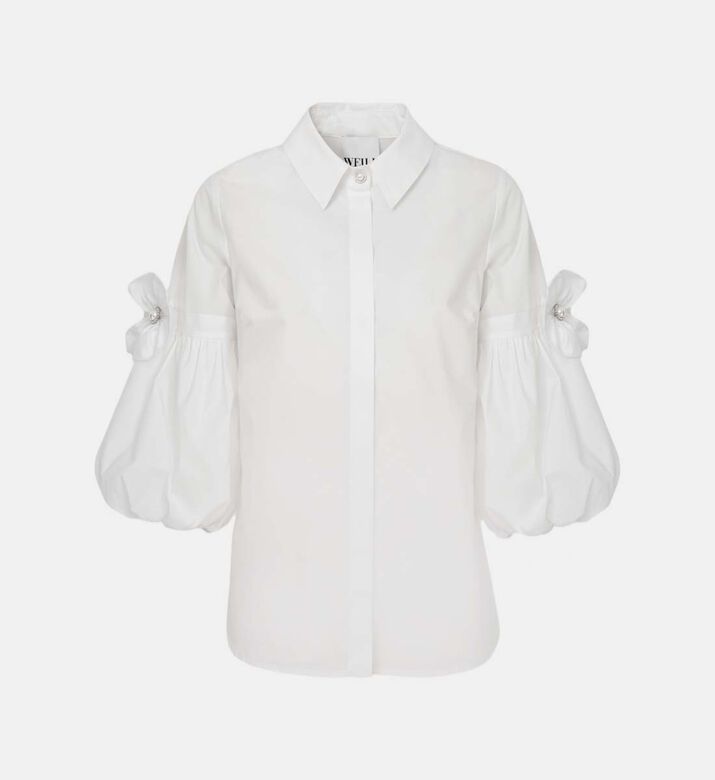 Floral-applique Puff Sleeve Blouse