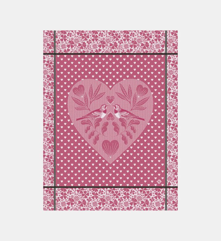 Jacquard Amour Cotton Tea Towel, Pink, Packshot View