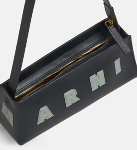 Leather Logo-embroidery Shoulder Bag