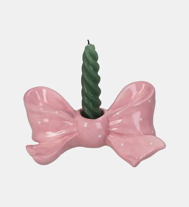 Candle Stick Bow Stoneware Pink