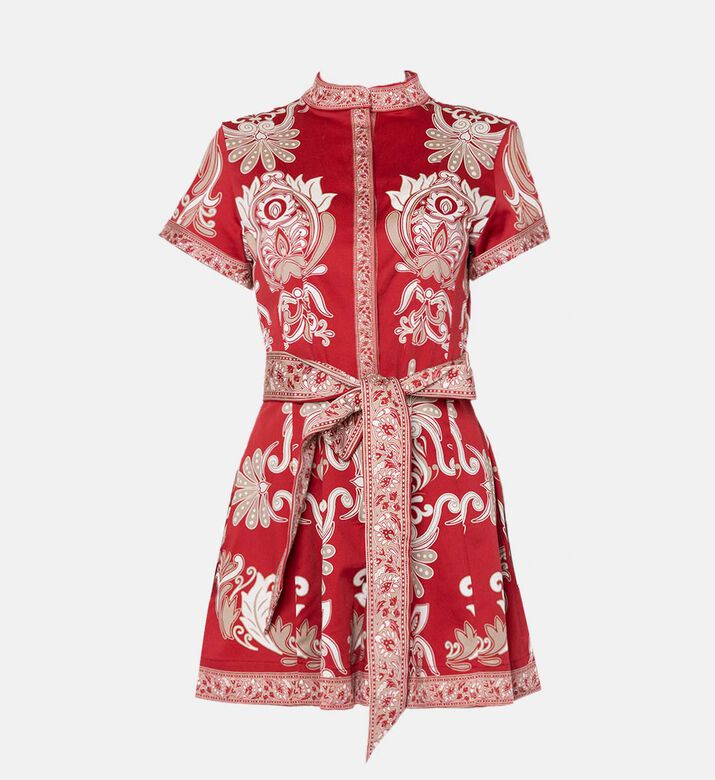 Ornamental-print Self-tie Mini Dress Ornamental-print Self-tie Mini Dress