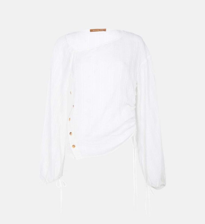 Stripe Button-detail Cotton Top
