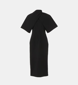 Dawei High Neck Draped Cape Dress, Black, 36, Packshot View