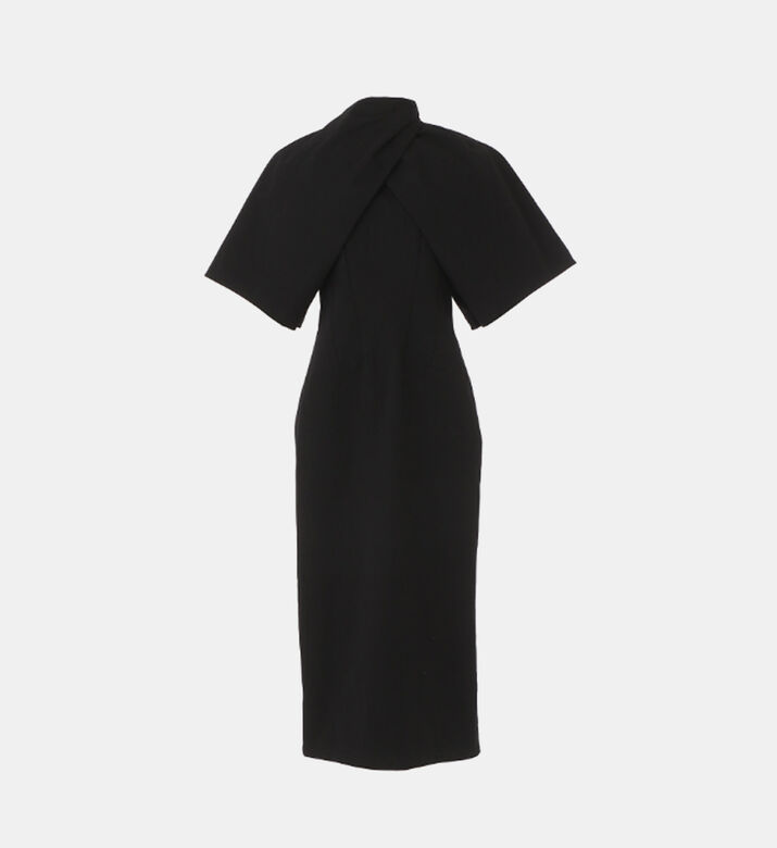 Dawei High Neck Draped Cape Dress, Black, 36, Packshot View
