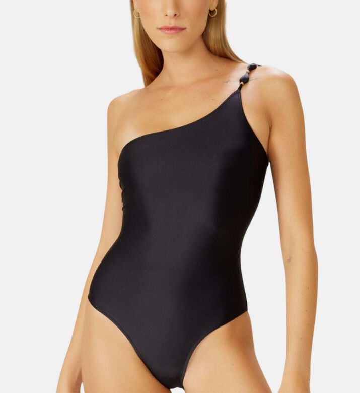Metallic Embellishment One-shoulder Swimsuit
