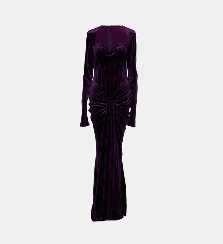 Zeena Zaki Sculptural Velvet Ruched Evening Gown, Packshot View