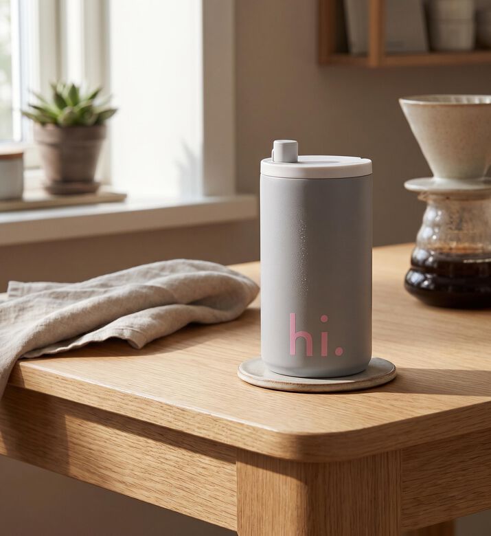 Design Letters Life Tritan Mini Travel Mug, Grey, 350-ml, Model View