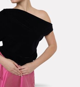 Blue For Burgundy Draped One-shoulder Top, Model View