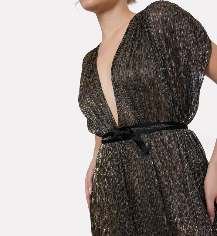 Blue For Burgundy Glitter Thread Pleated Maxi Dress, Model View