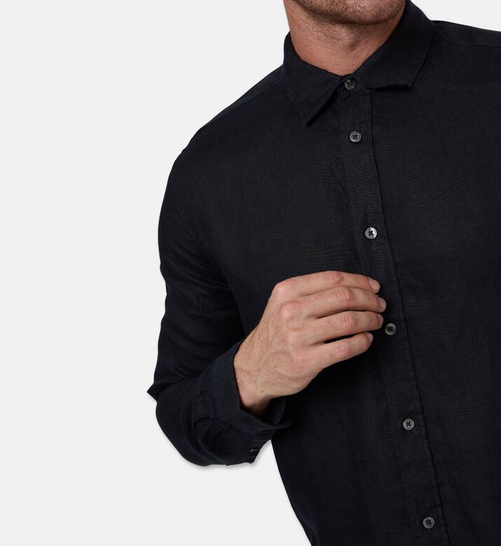 Galeries Lafayette Linen Button-down Classic Collar Shirt, Black, S, Model View