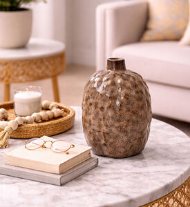 Light and Living Atol Ceramic Eggplant Vase, Camel, 14.5x20.5-cm, Packshot View