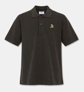 Maison Kitsune Embroidered Patch Pique Knit Polo Shirt, Brown, L, Packshot View