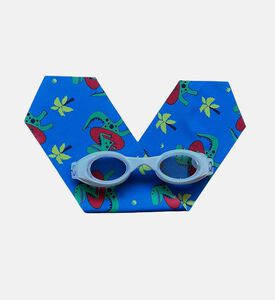 نظارة سباحة زرقاء للأطفال بشريط فائق النعومة مزينة برسوم ديناصورات