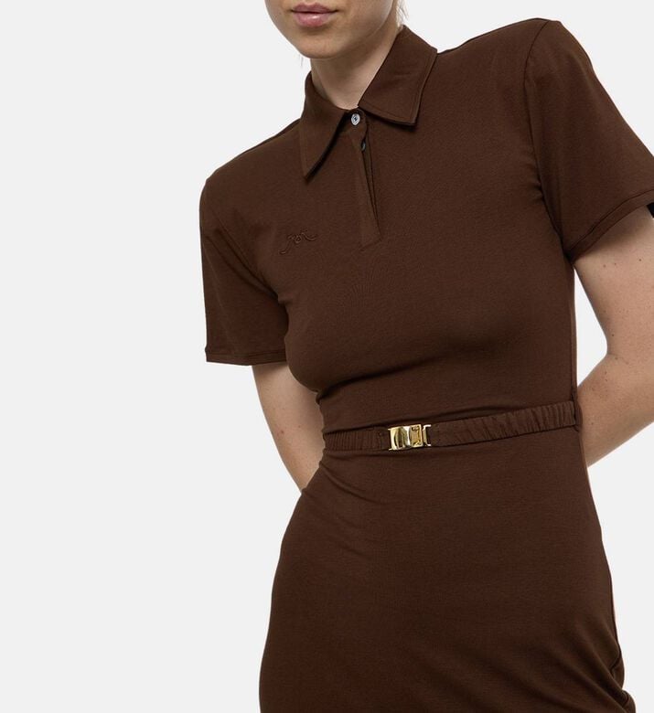 Rowen Rose Belted Slim-fit Polo Maxi Dress, Model View