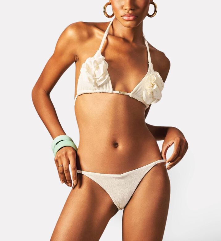 Empress Floral-appliqu&eacute; Triangle Bikini Top, White, L, Model View