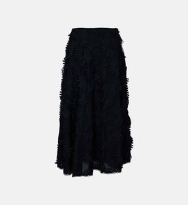 Cotton Embossed Flowers Flared Skirt