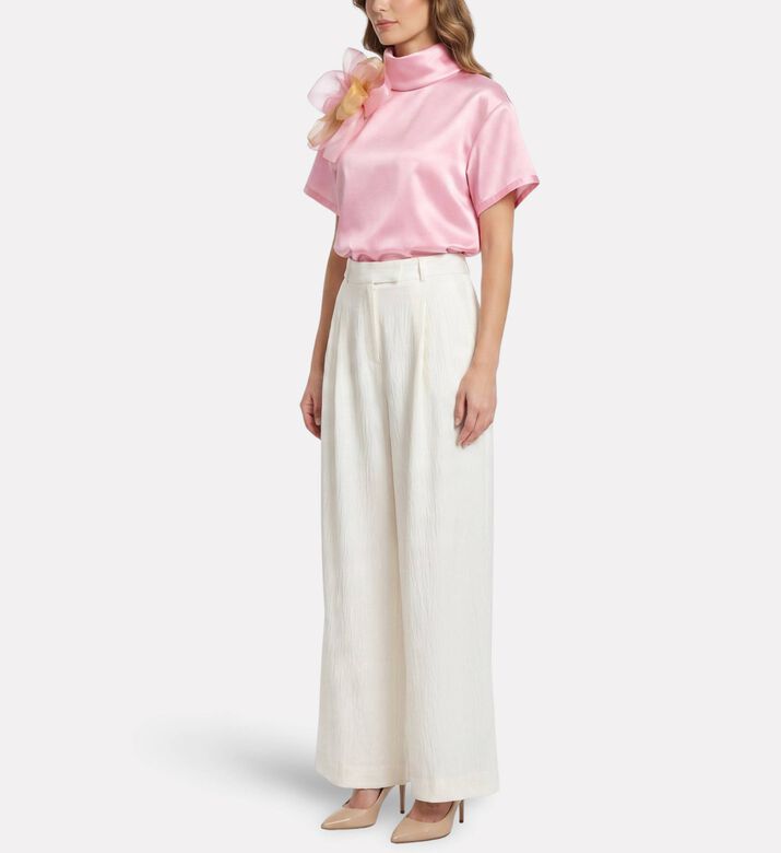 Savanna Organza Flower Applique Top, Pink, Xl, Model View