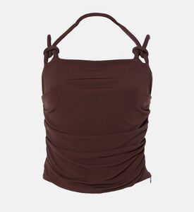 بلوزة مجمعة بأشرطة مزينة بعقد