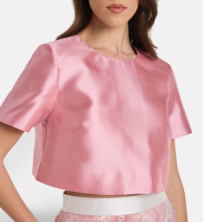 Savanna Elegant Mikado Cropped Top, Pink, M, Model View