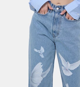 Doves Print Baggy Cotton Denim Jeans Doves Print Baggy Cotton Denim Jeans