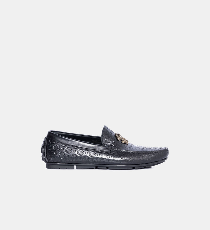 Embossed Leather Gold-tone Buckle Loafers
