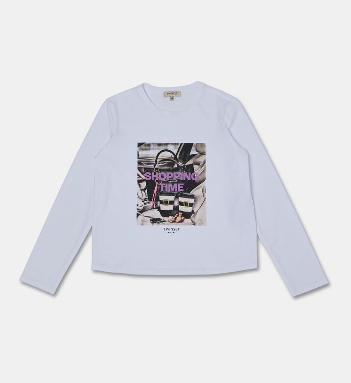 Twinset Long-sleeve Printed T-shirt, White, 14y, Packshot View