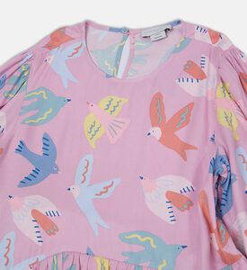 فستان واسع مزين بطبعة طيور على كامله