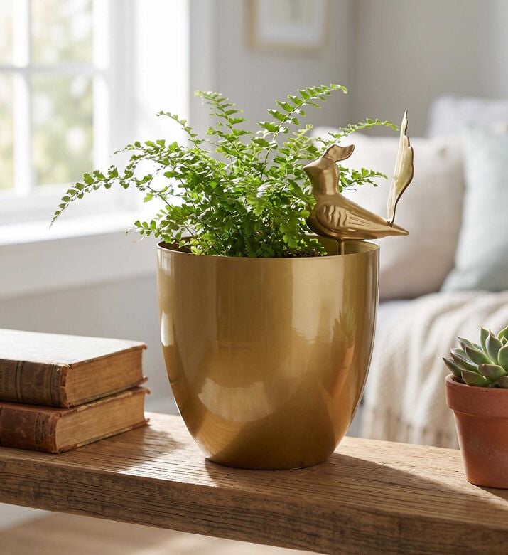 Noorena Amen Decorative Flower Pot, Gold, Model View