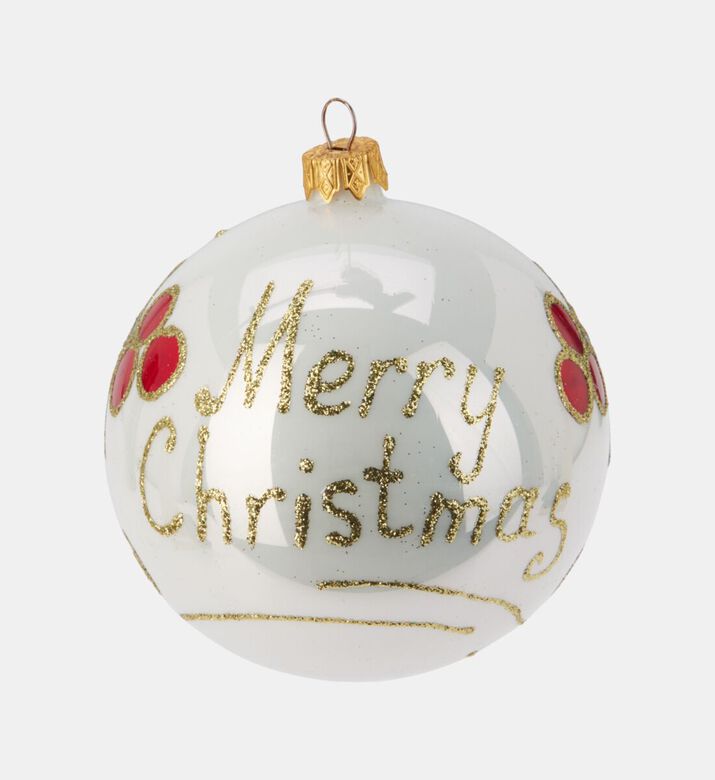 Home Deco and More Glass Christmas-themed Print Ball, White, 10-cm, Packshot View