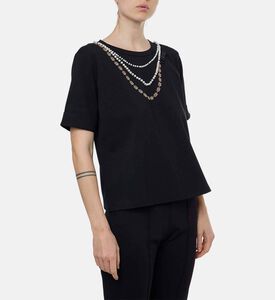 Weill Faux Pearl Necklace-detail T-shirt, Model View