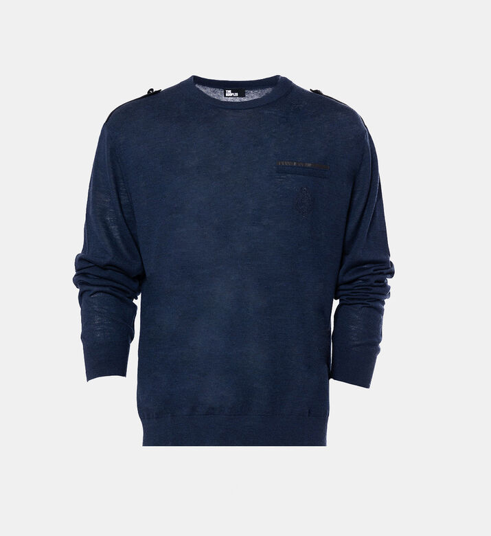 Leather-detail Round-neck Sweater