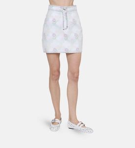 Floral Check Printed Denim Skirt