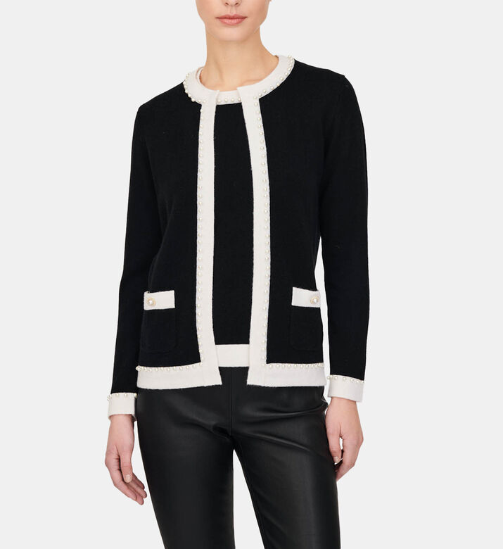 Contrasted Pearl-detail Cardigan Contrasted Pearl-detail Cardigan