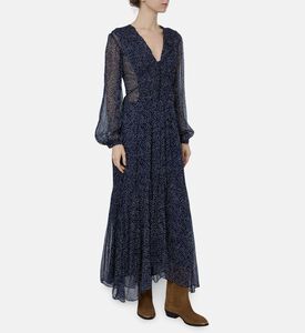 Isabel Marant Chiffon Printed V-neck Maxi Dress, Navy, 40, Model View