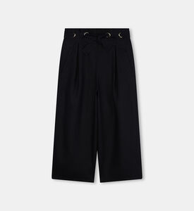 بنطال واسع الساقين كتان مطرز بلوغو