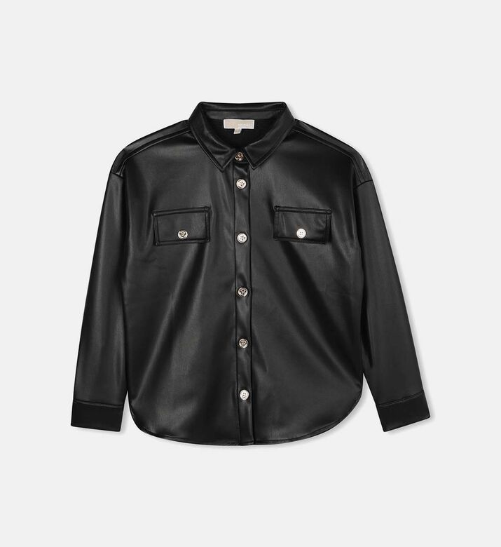 Faux Leather Button-up Shirt