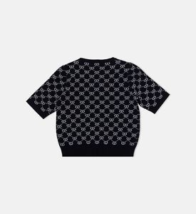 تيشيرت محبوك جاكار بنقشة أحرف العلامة التجارية