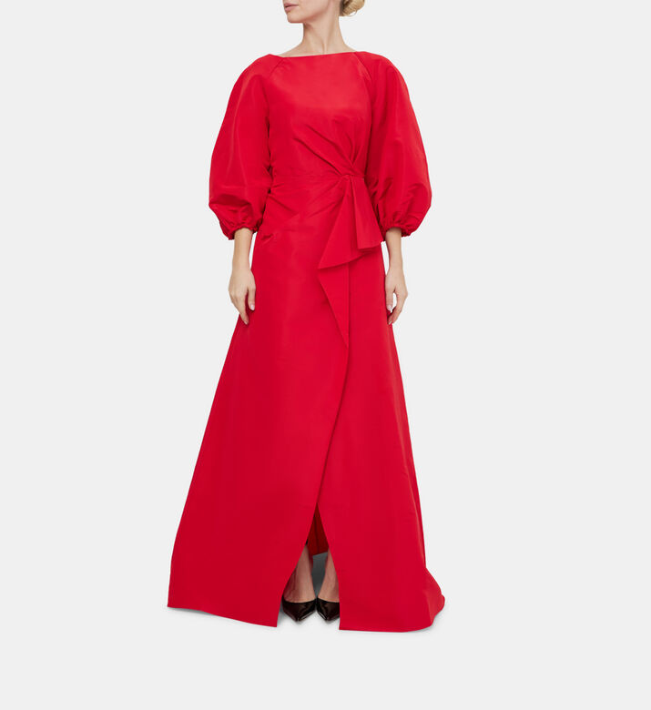 Silk Puffy Sleeves Maxi Dress