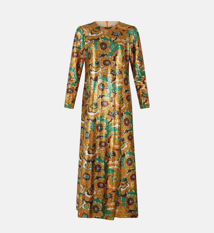 Floral Sequin Long-sleeve Midi Dress Floral Sequin Long-sleeve Midi Dress