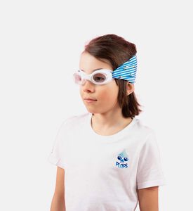 نظارة سباحة زرقاء للأطفال بشريط فائق النعومة مزينة بقوارب مخططة