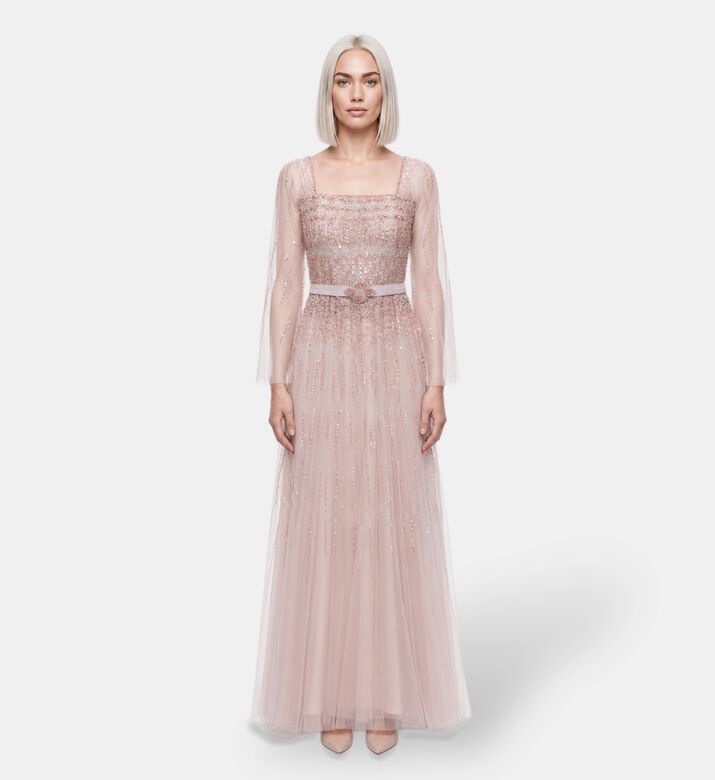 Suzy Matar Embellished Belted Evening Gown, Model View