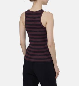 Ganni Tonal Logo Embroidered Micro-stripe Tank Top, Brown, S, Model View